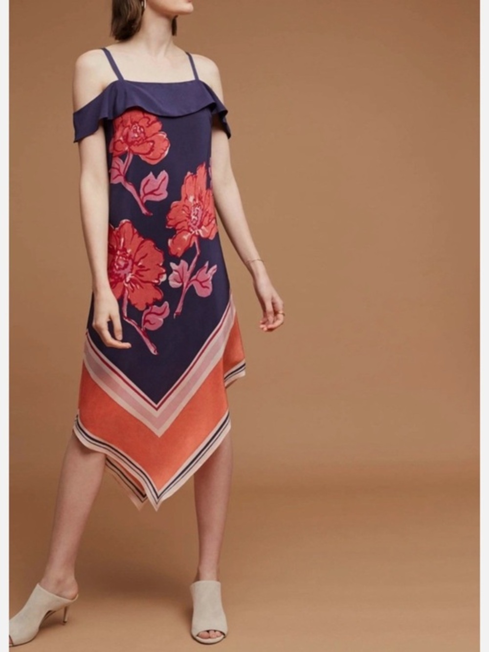 Anthropologie Moulinette Soeurs Tilda Silk Navy Scarf Dress Large Asymmetric